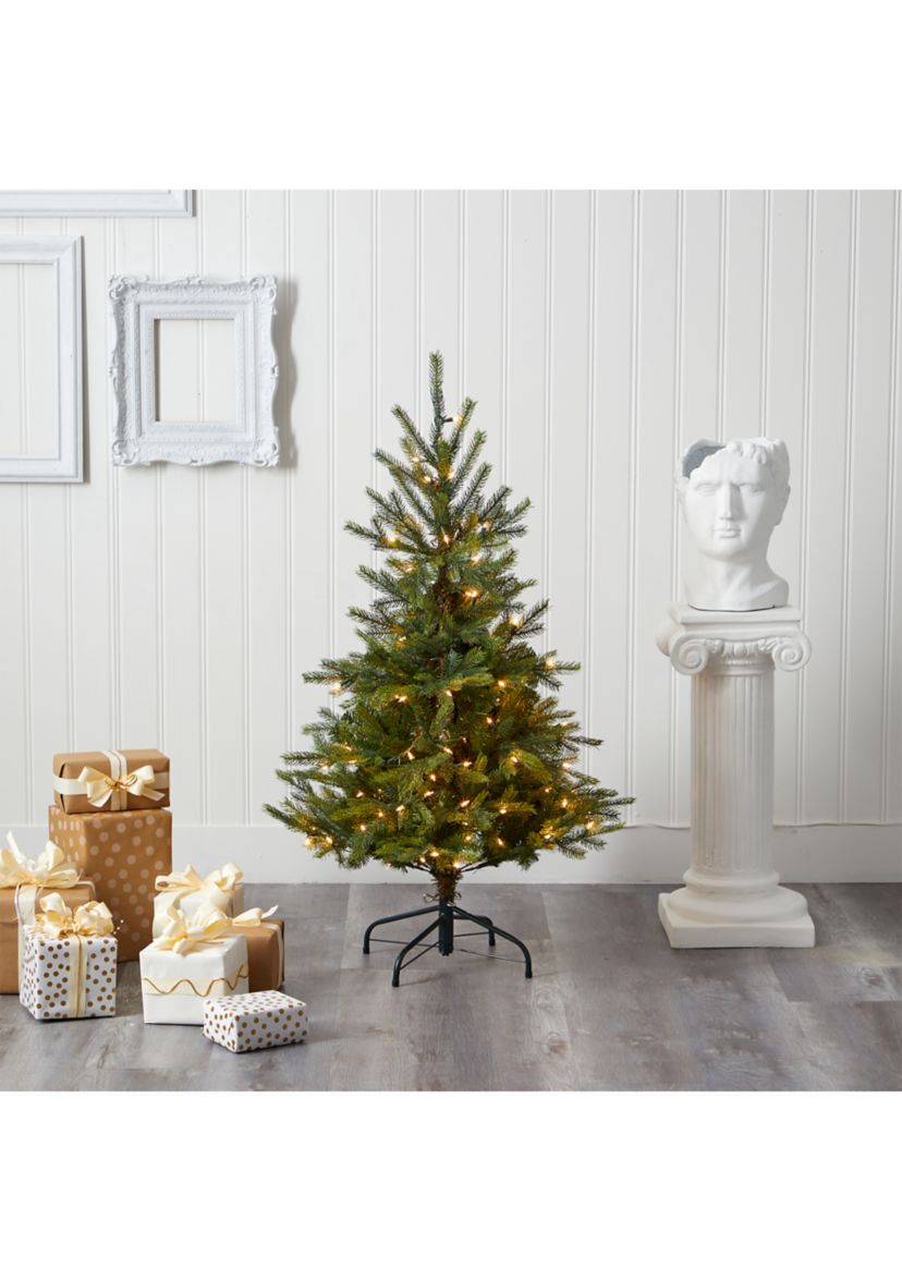 4 Foot North Carolina Spruce Artificial Christmas Tree with 100 Clear Lights and 207 Bendable Branches