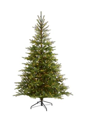 Nearly Natural 7 Foot North Carolina Spruce Artificial Christmas Tree With 450 Clear Lights And 931 Bendable Branches, Green -  0192897259958
