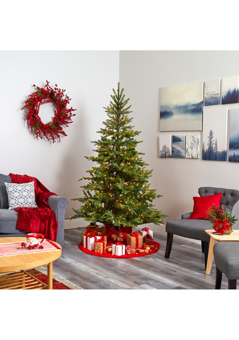 7 Foot North Carolina Spruce Artificial Christmas Tree with 450 Clear Lights and 931 Bendable Branches