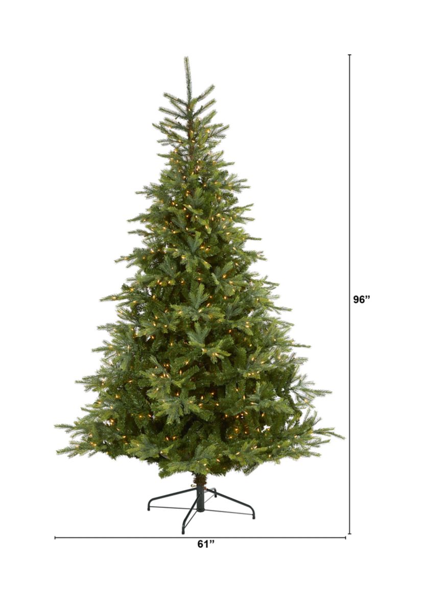 8 Foot North Carolina Spruce Artificial Christmas Tree with 650 Clear Lights and 1303 Bendable Branches