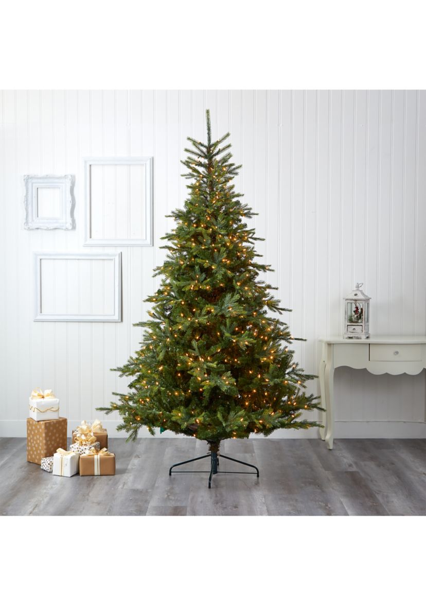 8 Foot North Carolina Spruce Artificial Christmas Tree with 650 Clear Lights and 1303 Bendable Branches