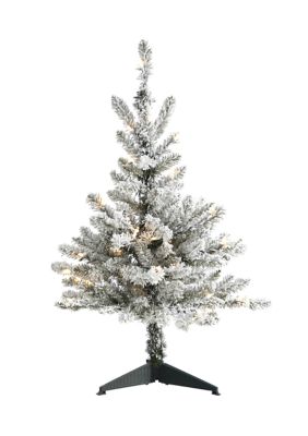 Nearly Natural 3-Foot Flocked West Virginia Spruce Artificial Christmas Tree with 50 Clear Lights and 142 Bendable Branches, White, 3 Foot