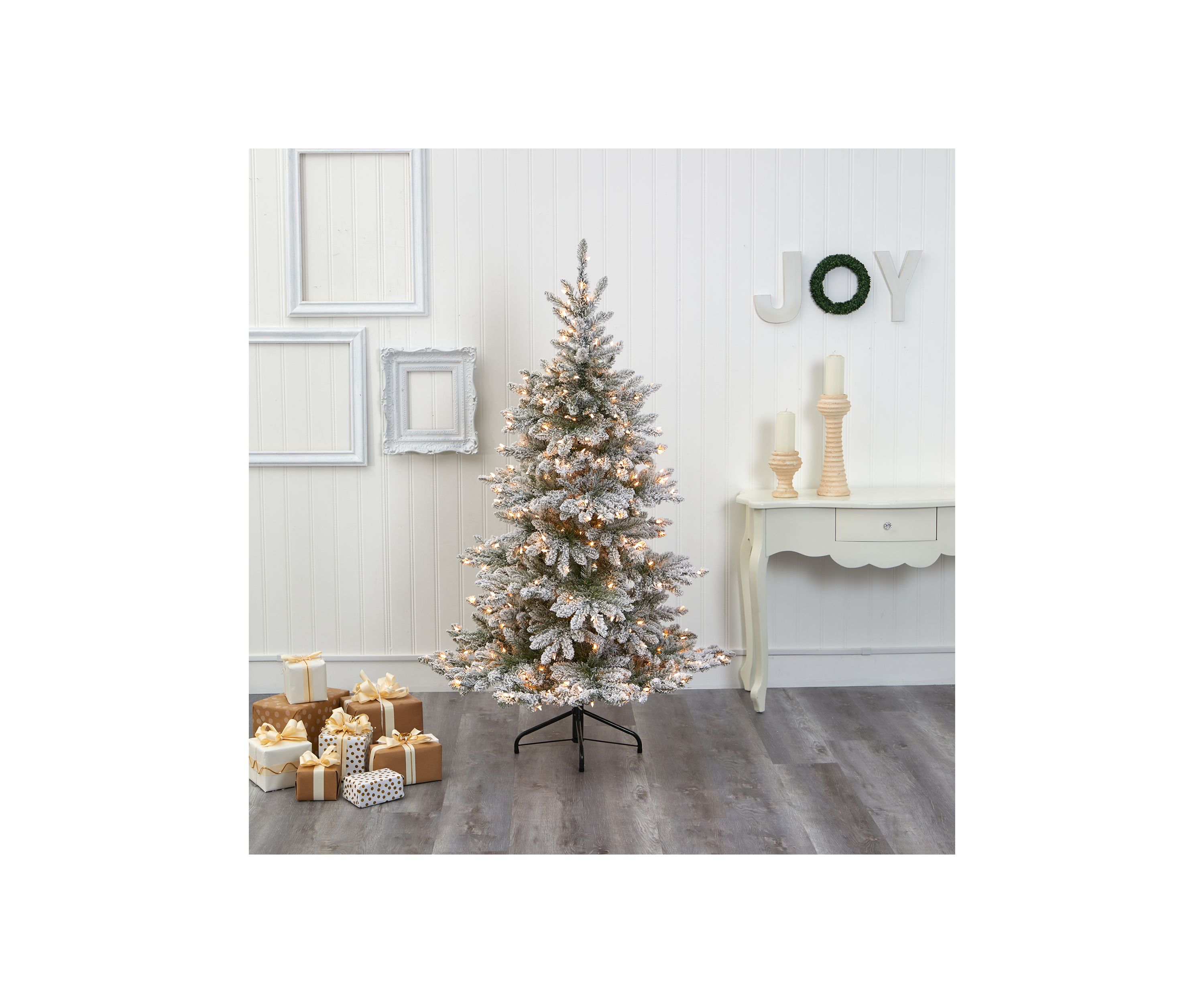 6 Foot Flocked West Virginia Spruce Artificial Christmas Tree with 300 Clear Lights and 850 Bendable Branches