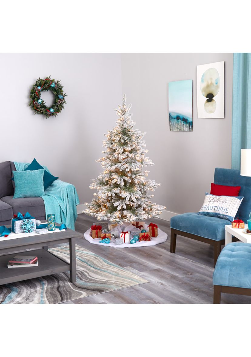 7 Foot Flocked West Virginia Spruce Artificial Christmas Tree with 400 Clear Lights and 1468 Bendable Branches