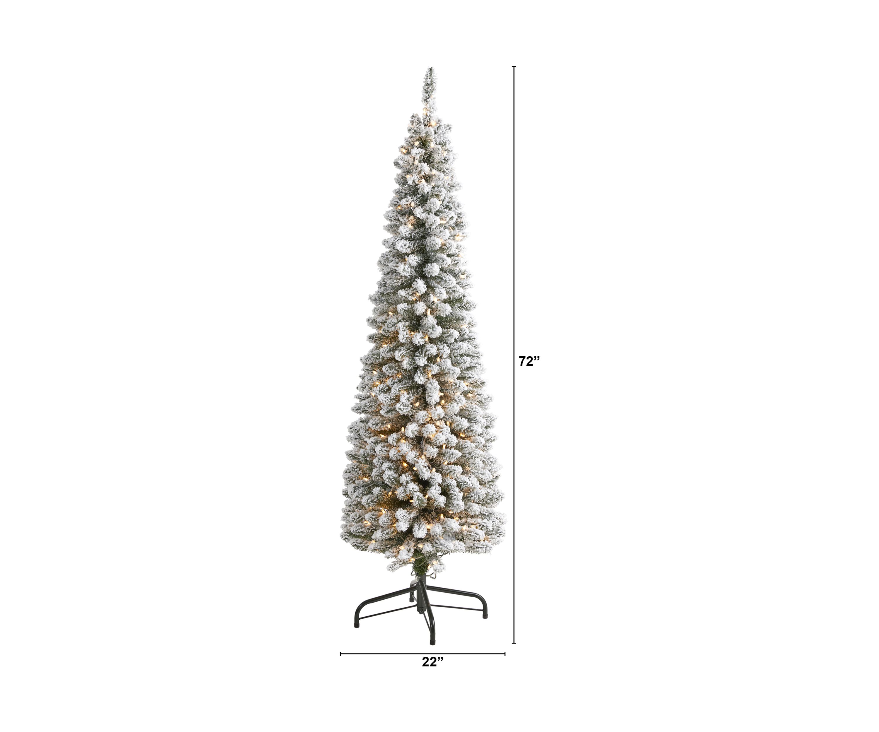 6 Foot Flocked Pencil Artificial Christmas Tree with 300 Clear Lights and 438 Bendable Branches