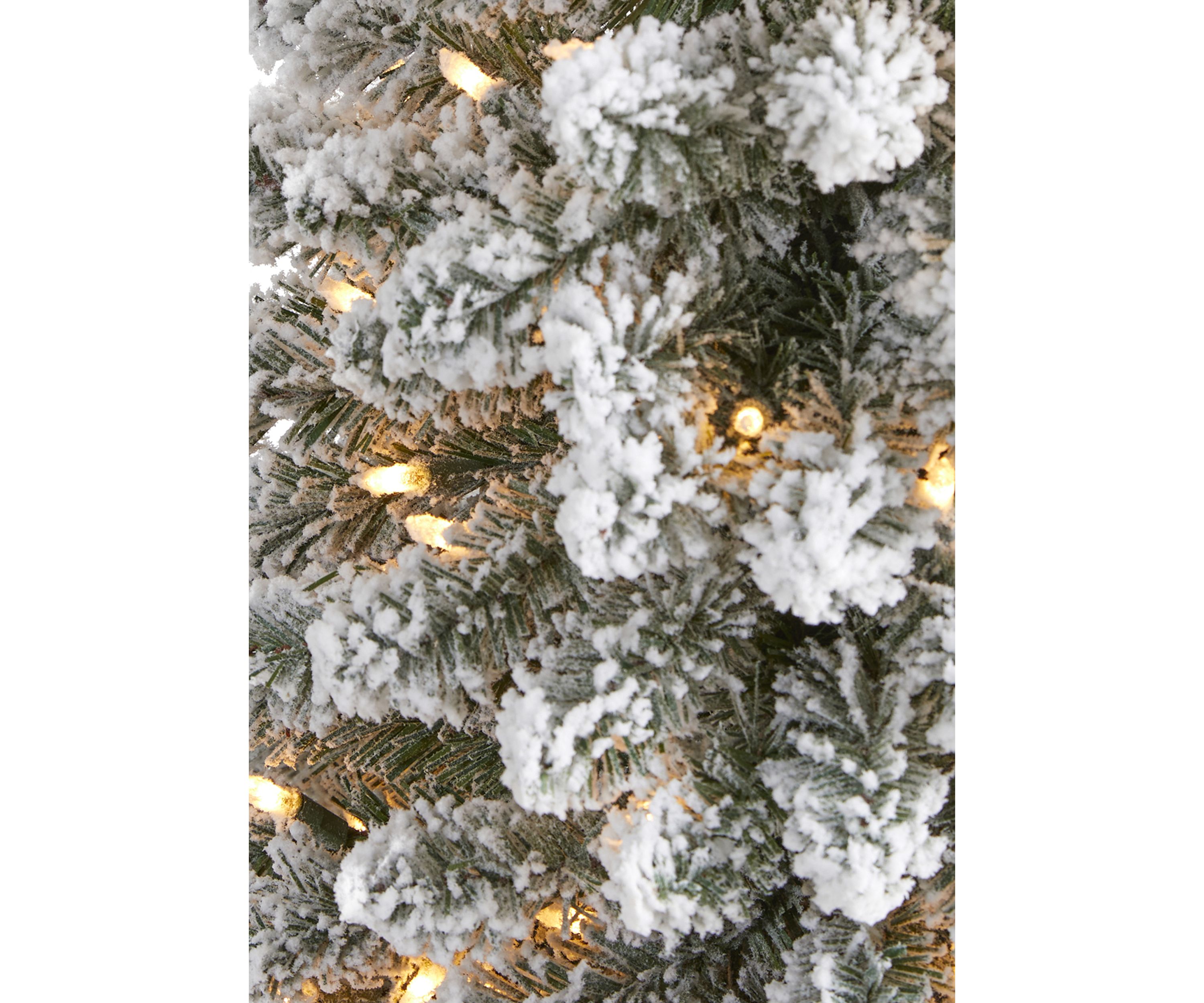 6 Foot Flocked Pencil Artificial Christmas Tree with 300 Clear Lights and 438 Bendable Branches