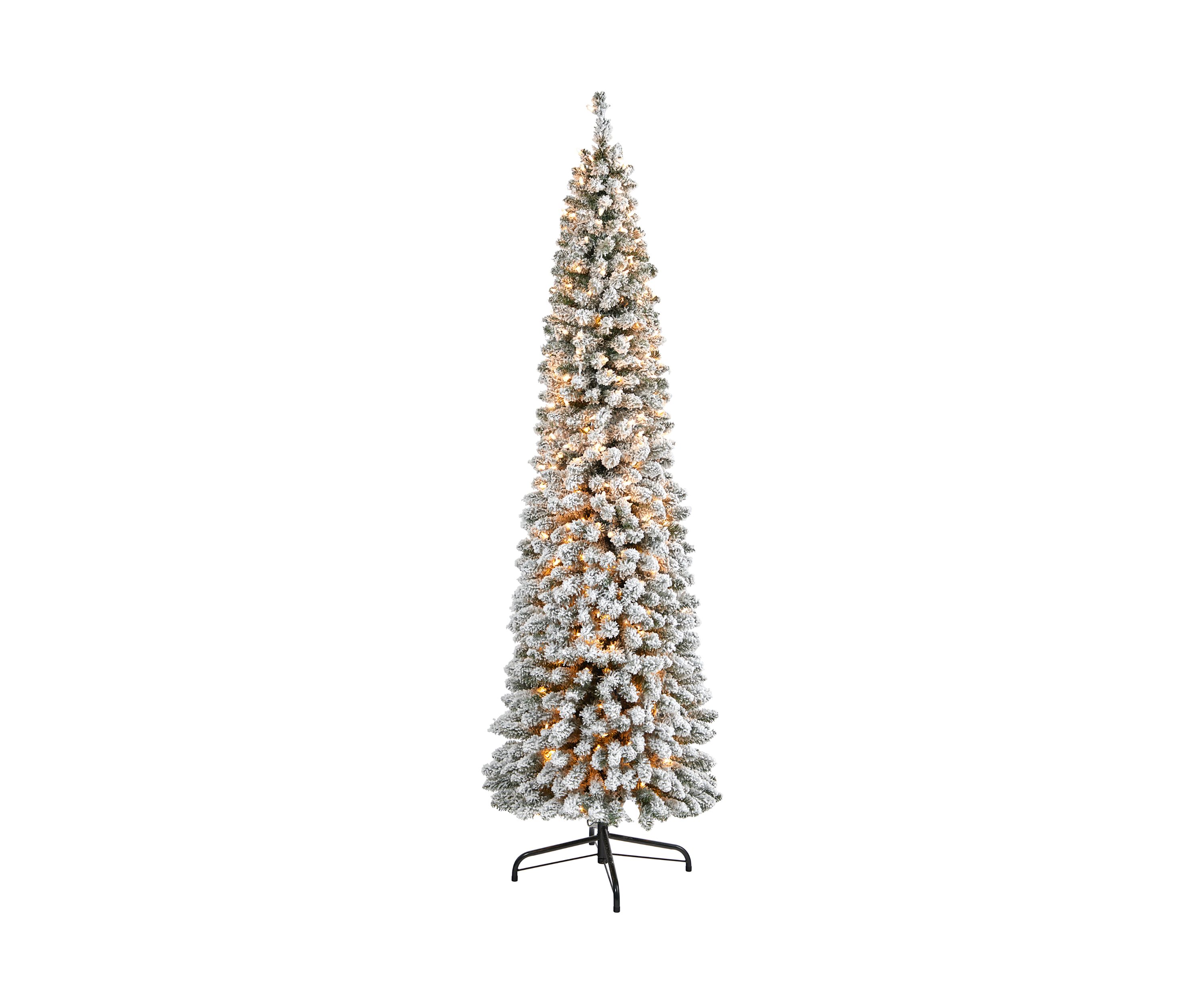 7 Foot Flocked Pencil Artificial Christmas Tree with 400 Clear Lights and 574 Bendable Branches