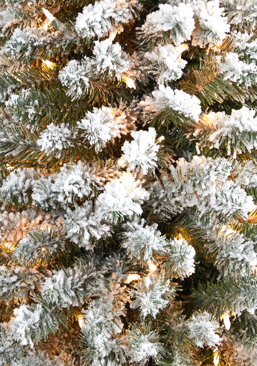 9 Foot Flocked Pencil Artificial Christmas Tree with 600 Clear Lights and 896 Bendable Branches
