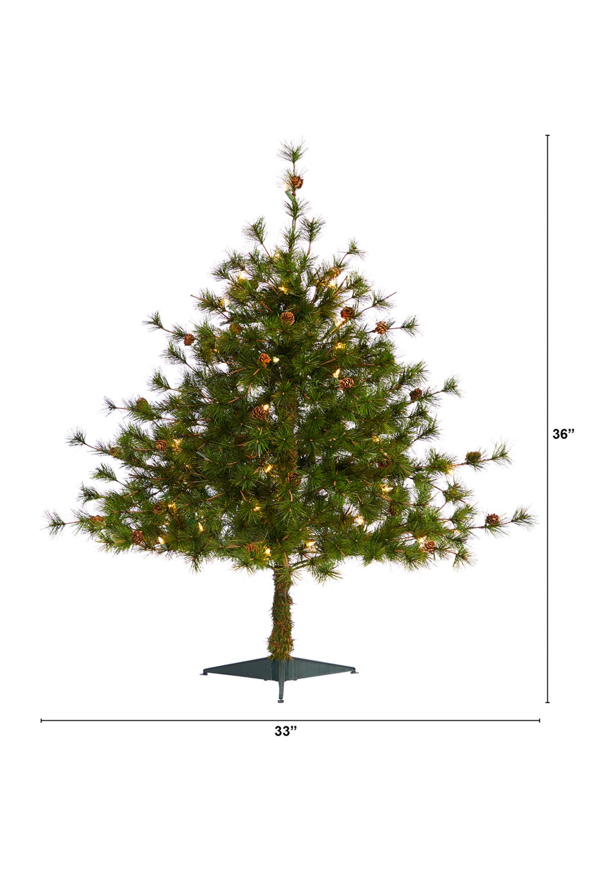 3 Foot Colorado Mountain Pine Artificial Christmas Tree with 50 Clear Lights, 171 Bendable Branches, and Pine Cones
