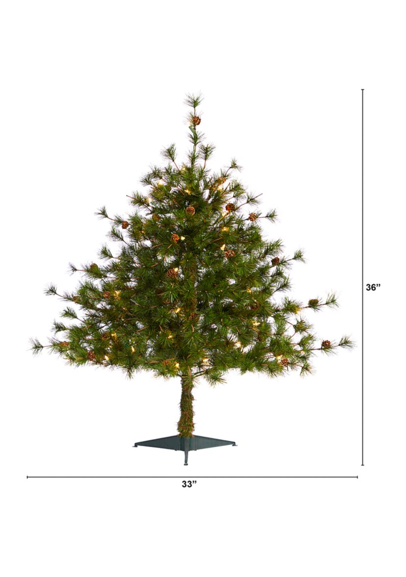 3 Foot Colorado Mountain Pine Artificial Christmas Tree with 50 Clear Lights, 171 Bendable Branches, and Pine Cones
