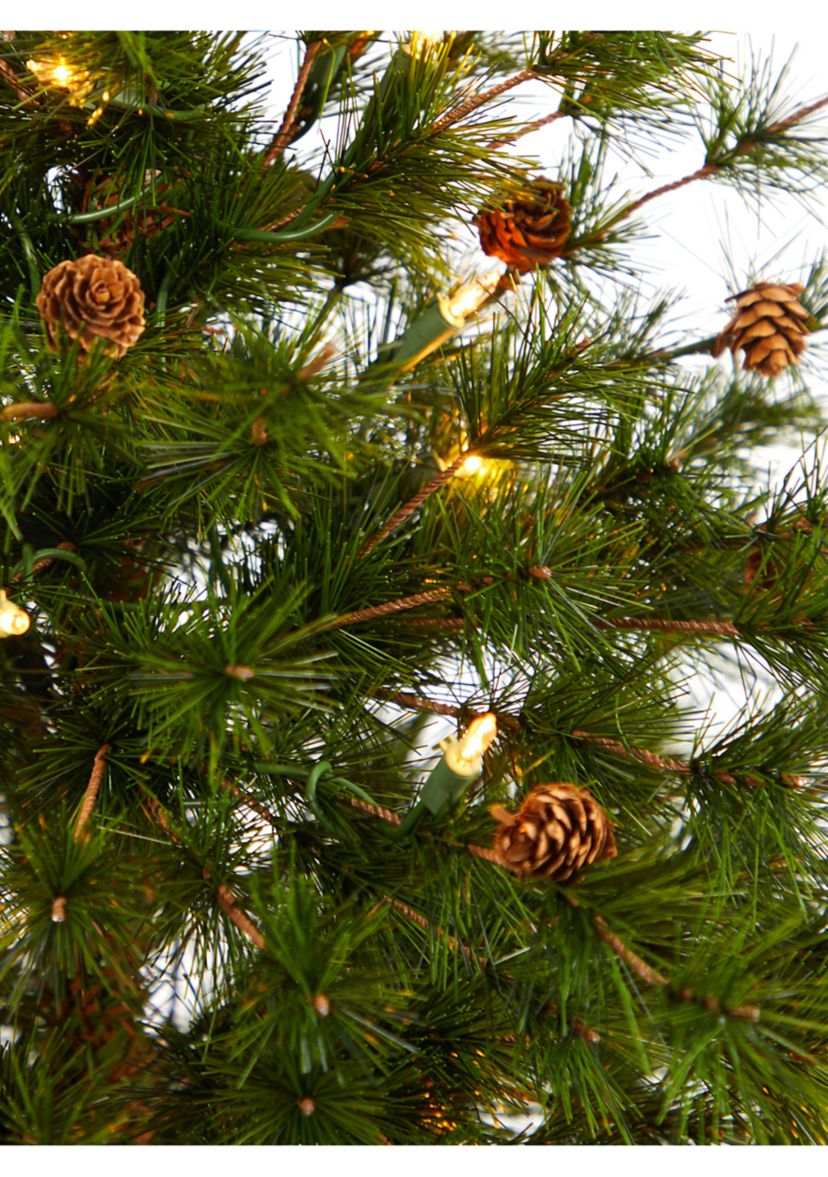 3 Foot Colorado Mountain Pine Artificial Christmas Tree with 50 Clear Lights, 171 Bendable Branches, and Pine Cones