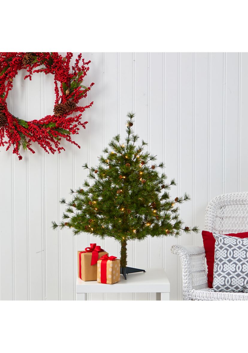 3 Foot Colorado Mountain Pine Artificial Christmas Tree with 50 Clear Lights, 171 Bendable Branches, and Pine Cones