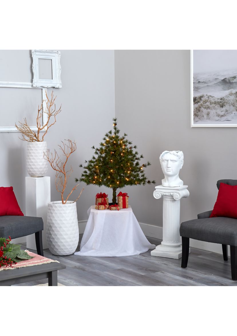 3 Foot Colorado Mountain Pine Artificial Christmas Tree with 50 Clear Lights, 171 Bendable Branches, and Pine Cones