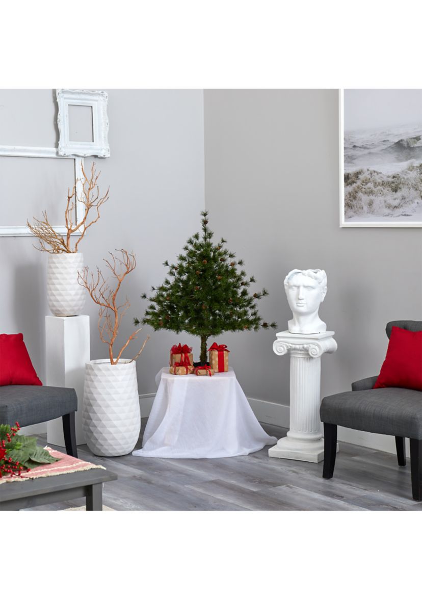 3 Foot Colorado Mountain Pine Artificial Christmas Tree with 50 Clear Lights, 171 Bendable Branches, and Pine Cones