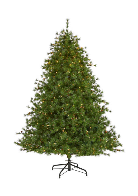 7 Foot Colorado Mountain Pine Artificial Christmas Tree with 450 Clear Lights, 1453 Bendable Branches, and Pine Cones