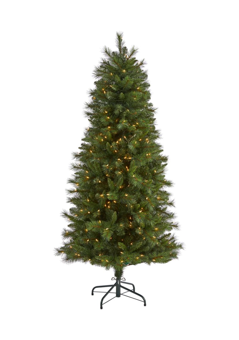 6 Foot Slim West Virginia Mountain Pine Artificial Christmas Tree with 300 Clear Lights and 629 Bendable Branches