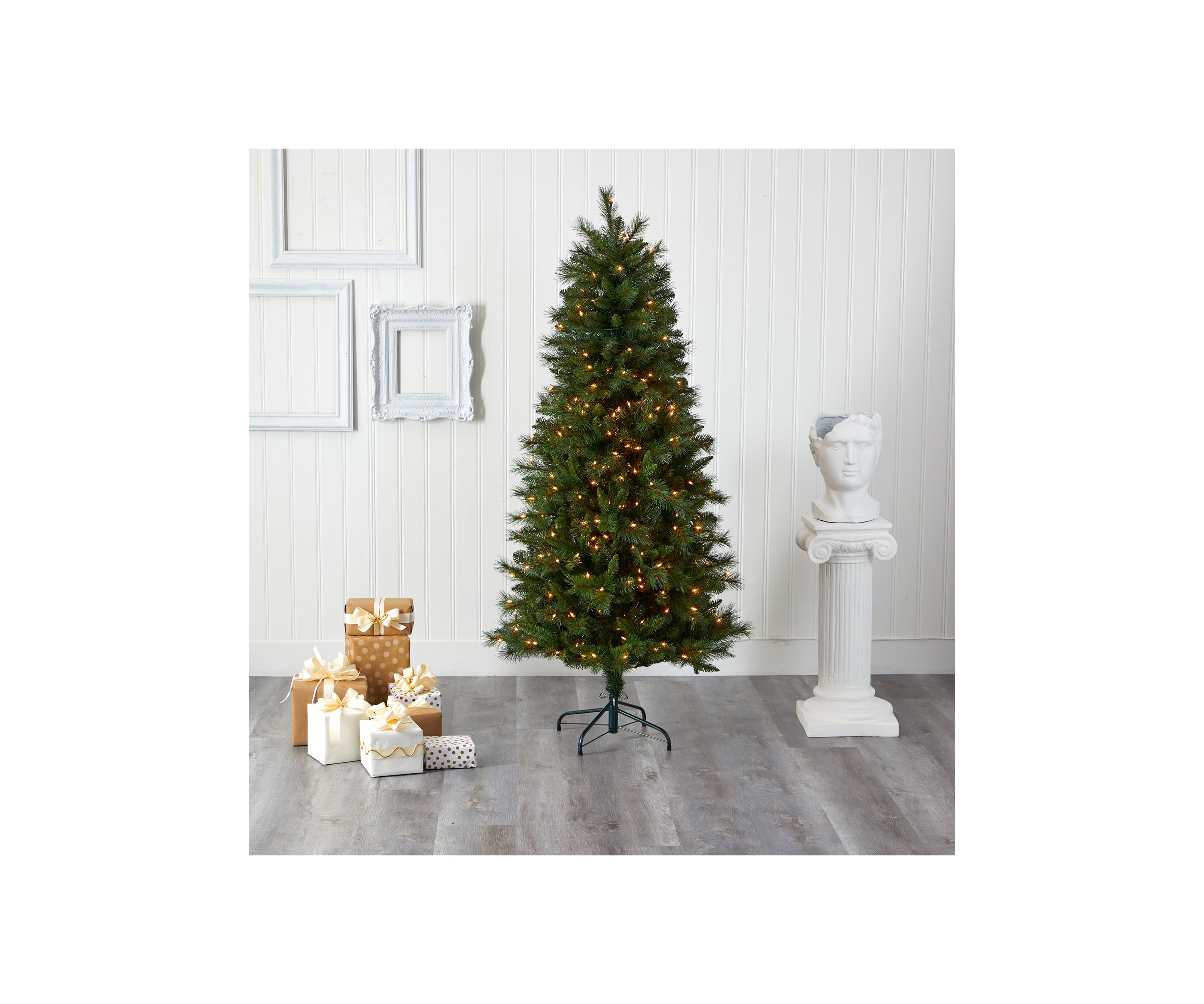 6 Foot Slim West Virginia Mountain Pine Artificial Christmas Tree with 300 Clear Lights and 629 Bendable Branches