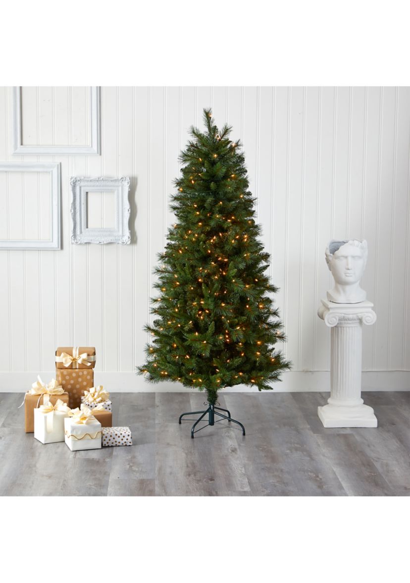 6 Foot Slim West Virginia Mountain Pine Artificial Christmas Tree with 300 Clear Lights and 629 Bendable Branches