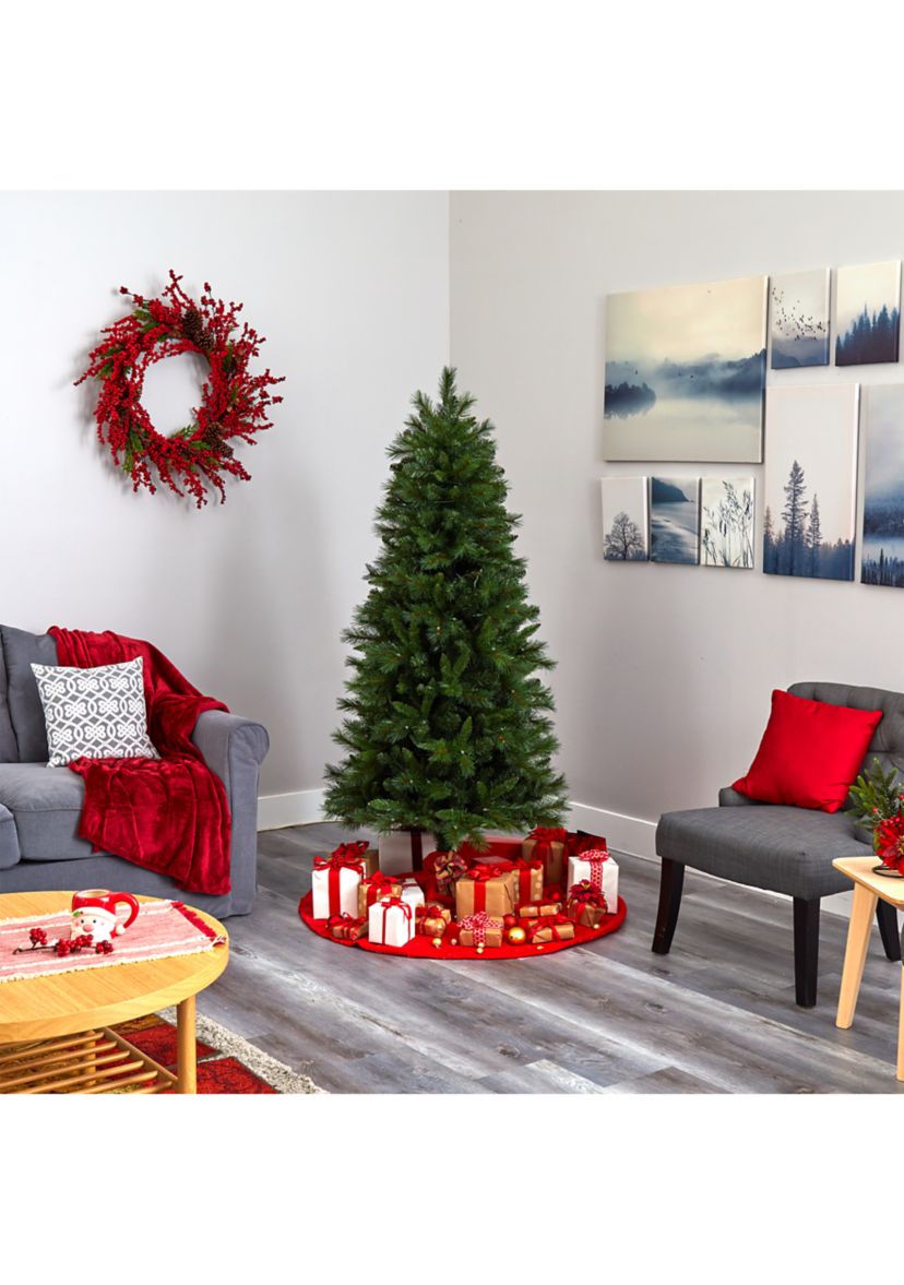 6 Foot Slim West Virginia Mountain Pine Artificial Christmas Tree with 300 Clear Lights and 629 Bendable Branches