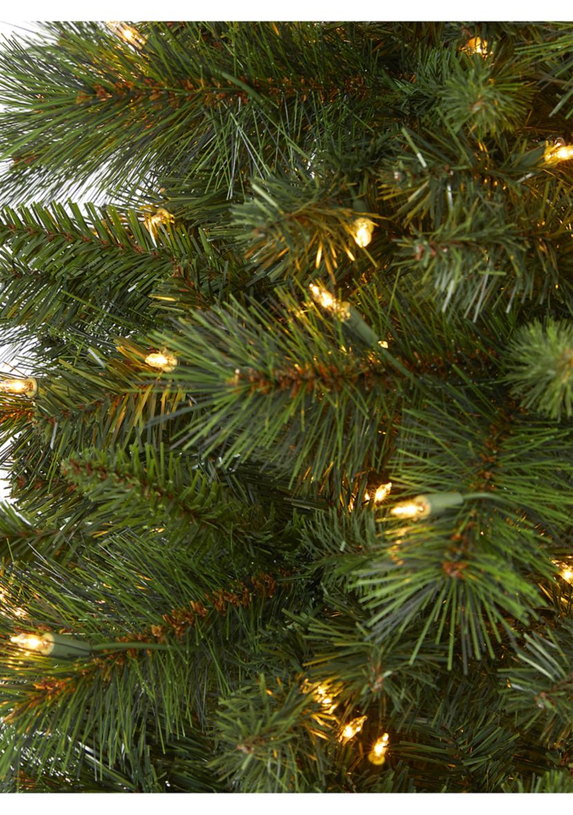 7.5 Foot Slim West Virginia Mountain Pine Artificial Christmas Tree with 450 Clear Lights and 967 Bendable Branches