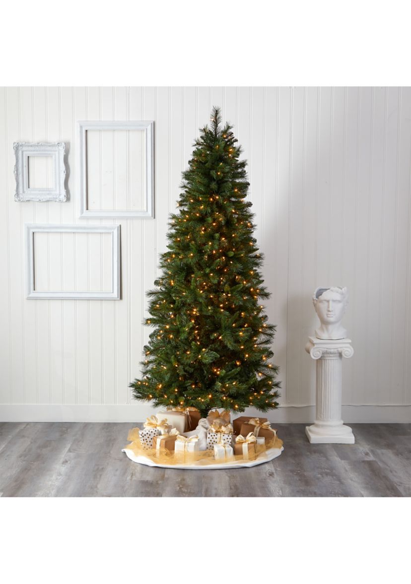 7.5 Foot Slim West Virginia Mountain Pine Artificial Christmas Tree with 450 Clear Lights and 967 Bendable Branches