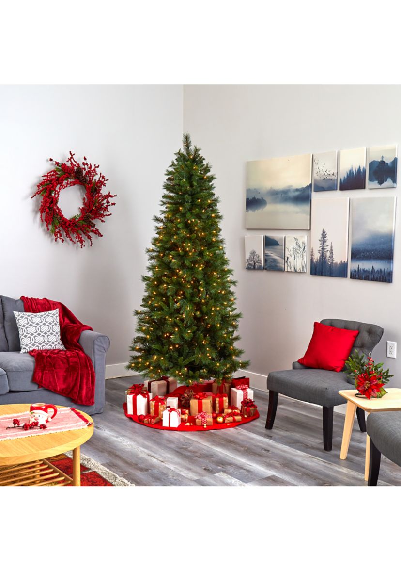 7.5 Foot Slim West Virginia Mountain Pine Artificial Christmas Tree with 450 Clear Lights and 967 Bendable Branches