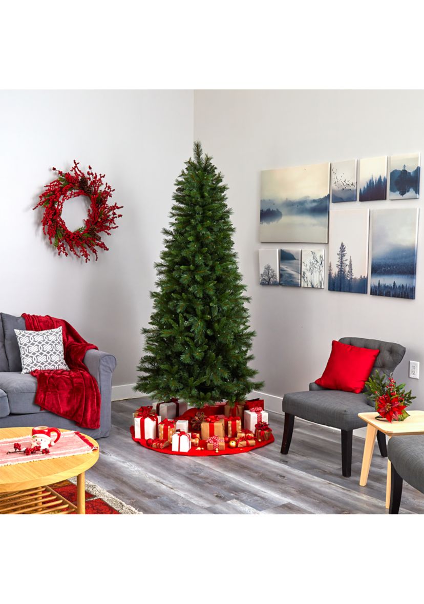 7.5 Foot Slim West Virginia Mountain Pine Artificial Christmas Tree with 450 Clear Lights and 967 Bendable Branches