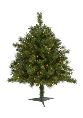 Nearly Natural 3 Foot Wyoming Mixed Pine Artificial Christmas Tree with 150 Clear Lights and 270 Bendable Branches, Green