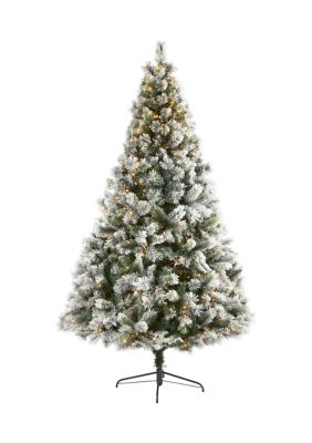 8 Foot Flocked Oregon Pine Artificial Christmas Tree with 500 Clear Lights and 1172 Bendable Branches