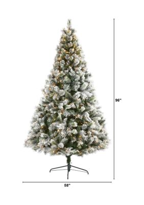 8 Foot Flocked Oregon Pine Artificial Christmas Tree with 500 Clear Lights and 1172 Bendable Branches