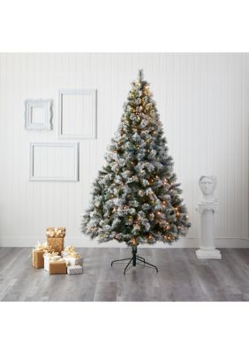 8 Foot Flocked Oregon Pine Artificial Christmas Tree with 500 Clear Lights and 1172 Bendable Branches