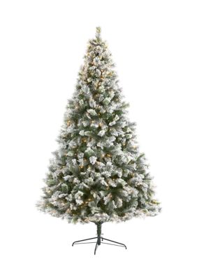 9-Foot Flocked Oregon Pine Artificial Christmas Tree with 600 Clear Lights and 1580 Bendable Branches