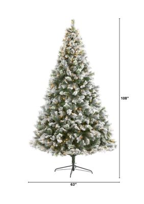 9-Foot Flocked Oregon Pine Artificial Christmas Tree with 600 Clear Lights and 1580 Bendable Branches