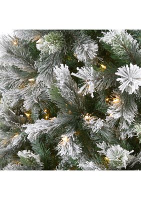 9-Foot Flocked Oregon Pine Artificial Christmas Tree with 600 Clear Lights and 1580 Bendable Branches