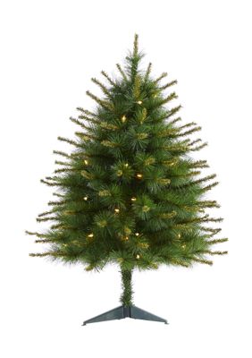 Nearly Natural 3 Foot New England Pine Artificial Christmas Tree with 50 Clear Lights and 117 Bendable Branches, Green