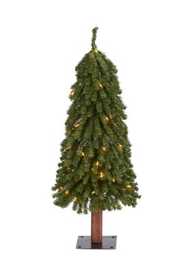 Nearly Natural 3 Foot Grand Alpine Artificial Christmas Tree with 50 Clear Lights and 193 Bendable Branches on Natural Trunk