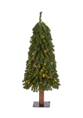 Foot Grand Alpine Artificial Christmas Tree with Clear Lights and Bendable Branches on Natural Trunk