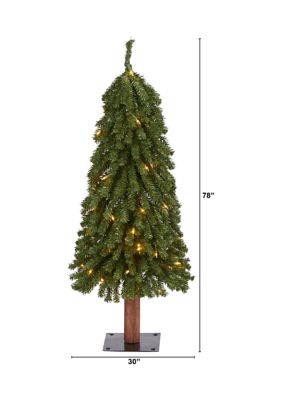 Foot Grand Alpine Artificial Christmas Tree with Clear Lights and Bendable Branches on Natural Trunk