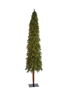 Foot Grand Alpine Artificial Christmas Tree with Clear Lights and Bendable Branches on Natural Trunk