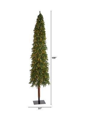 Foot Grand Alpine Artificial Christmas Tree with Clear Lights and Bendable Branches on Natural Trunk