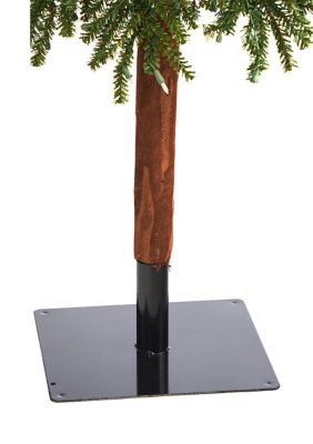 Foot Grand Alpine Artificial Christmas Tree with Clear Lights and Bendable Branches on Natural Trunk