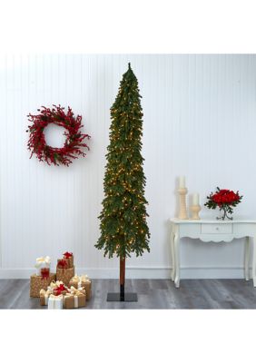 Foot Grand Alpine Artificial Christmas Tree with Clear Lights and Bendable Branches on Natural Trunk