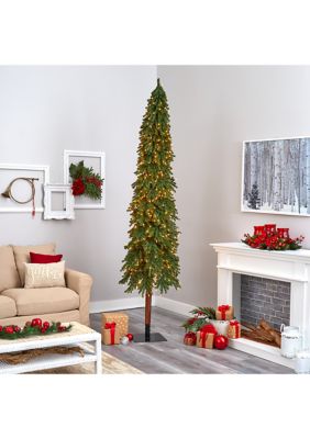 Foot Grand Alpine Artificial Christmas Tree with Clear Lights and Bendable Branches on Natural Trunk