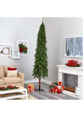 Foot Grand Alpine Artificial Christmas Tree with Clear Lights and Bendable Branches on Natural Trunk