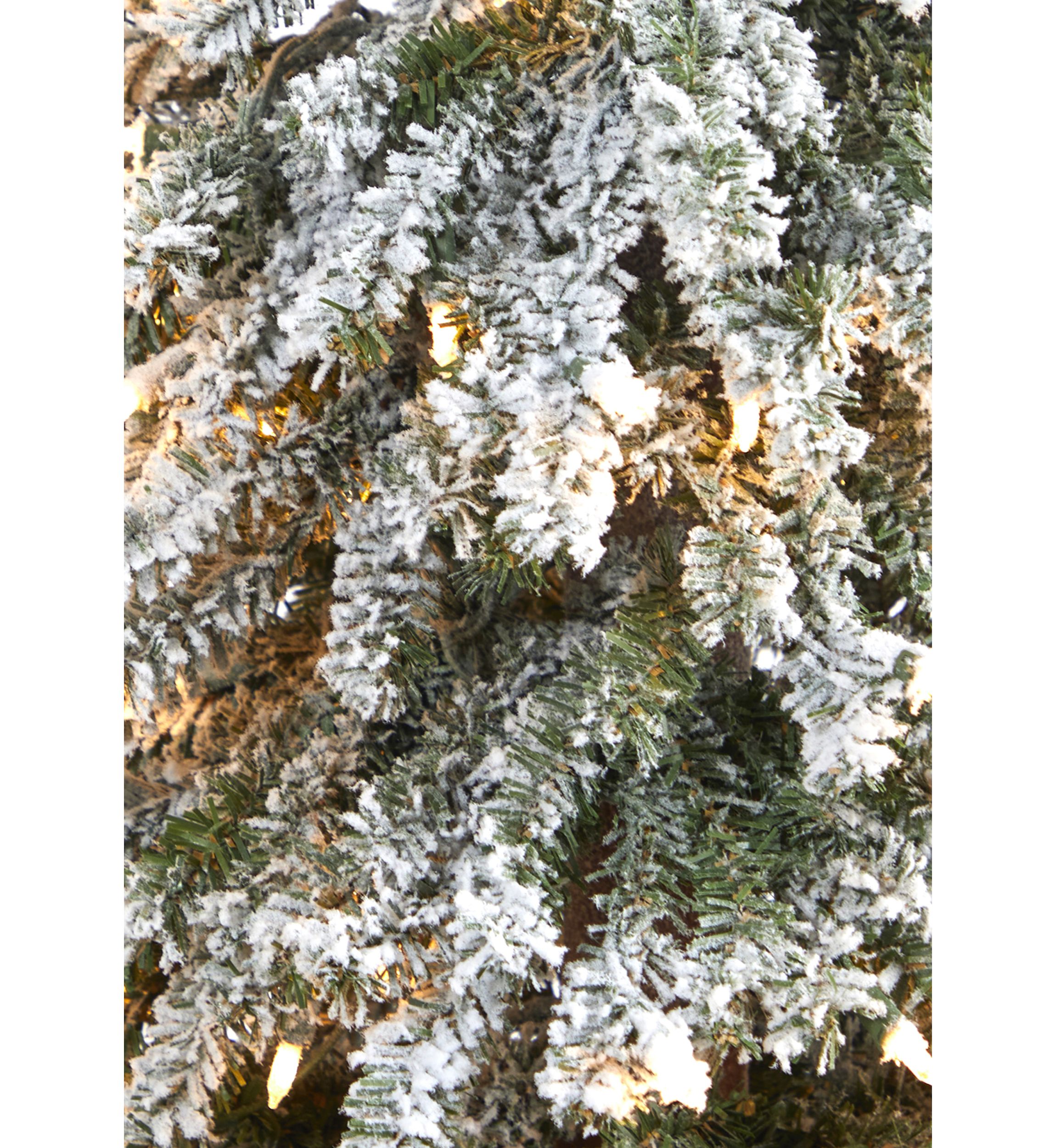 6 Foot Flocked Grand Alpine Artificial Christmas Tree with 300 Clear Lights and 601 Bendable Branches on Natural Trunk