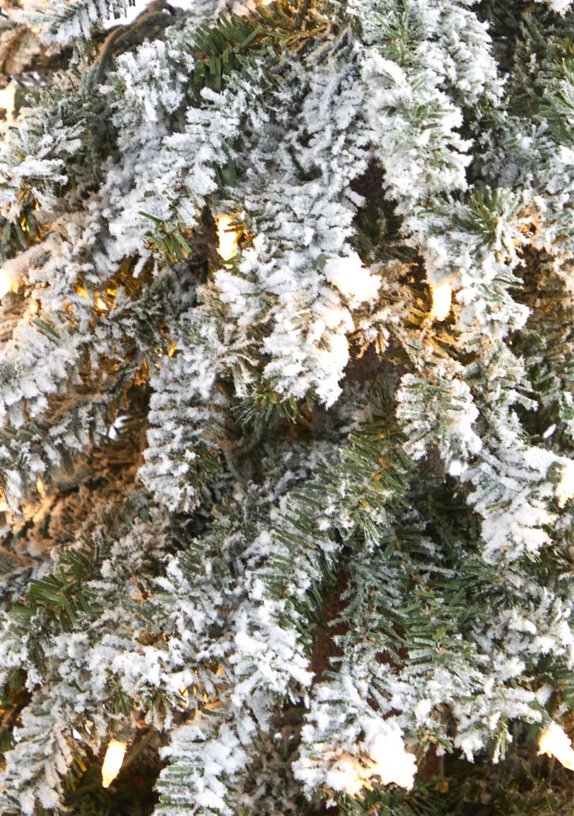 6 Foot Flocked Grand Alpine Artificial Christmas Tree with 300 Clear Lights and 601 Bendable Branches on Natural Trunk