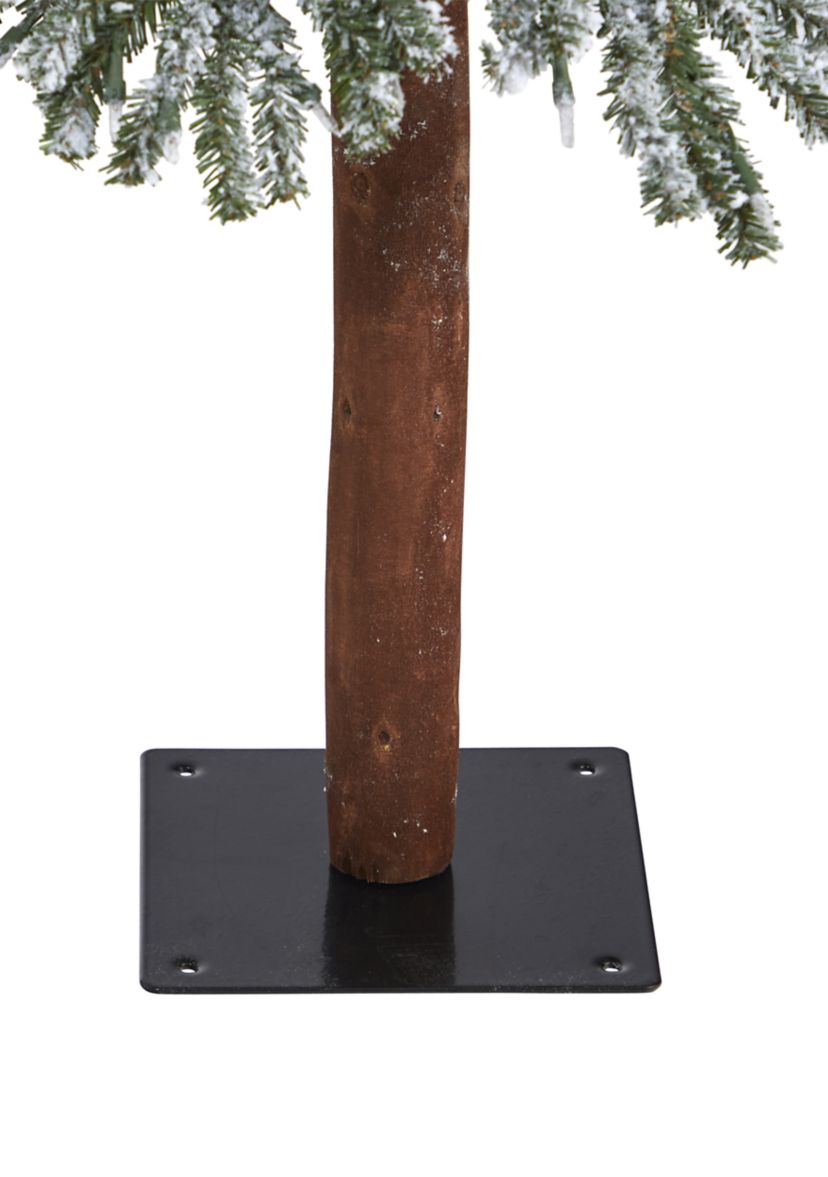 6 Foot Flocked Grand Alpine Artificial Christmas Tree with 300 Clear Lights and 601 Bendable Branches on Natural Trunk