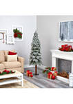 6 Foot Flocked Grand Alpine Artificial Christmas Tree with 300 Clear Lights and 601 Bendable Branches on Natural Trunk