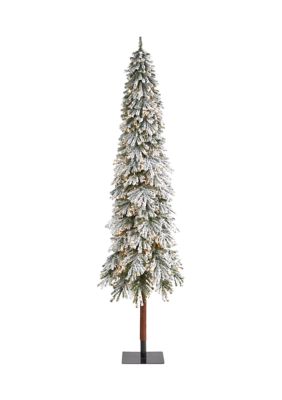 9 Foot Flocked Grand Alpine Artificial Christmas Tree with 600 Clear Lights and 1183 Bendable Branches on Natural Trunk
