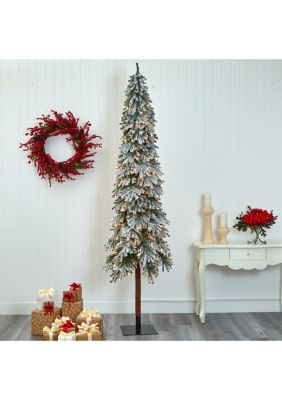 9 Foot Flocked Grand Alpine Artificial Christmas Tree with 600 Clear Lights and 1183 Bendable Branches on Natural Trunk